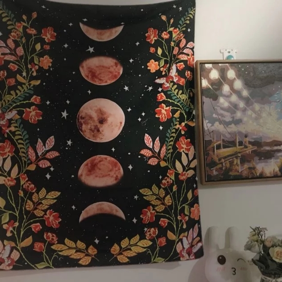 Phases of the Moon Floral Nighttime Wall Tapestry - Picture 5 of 5